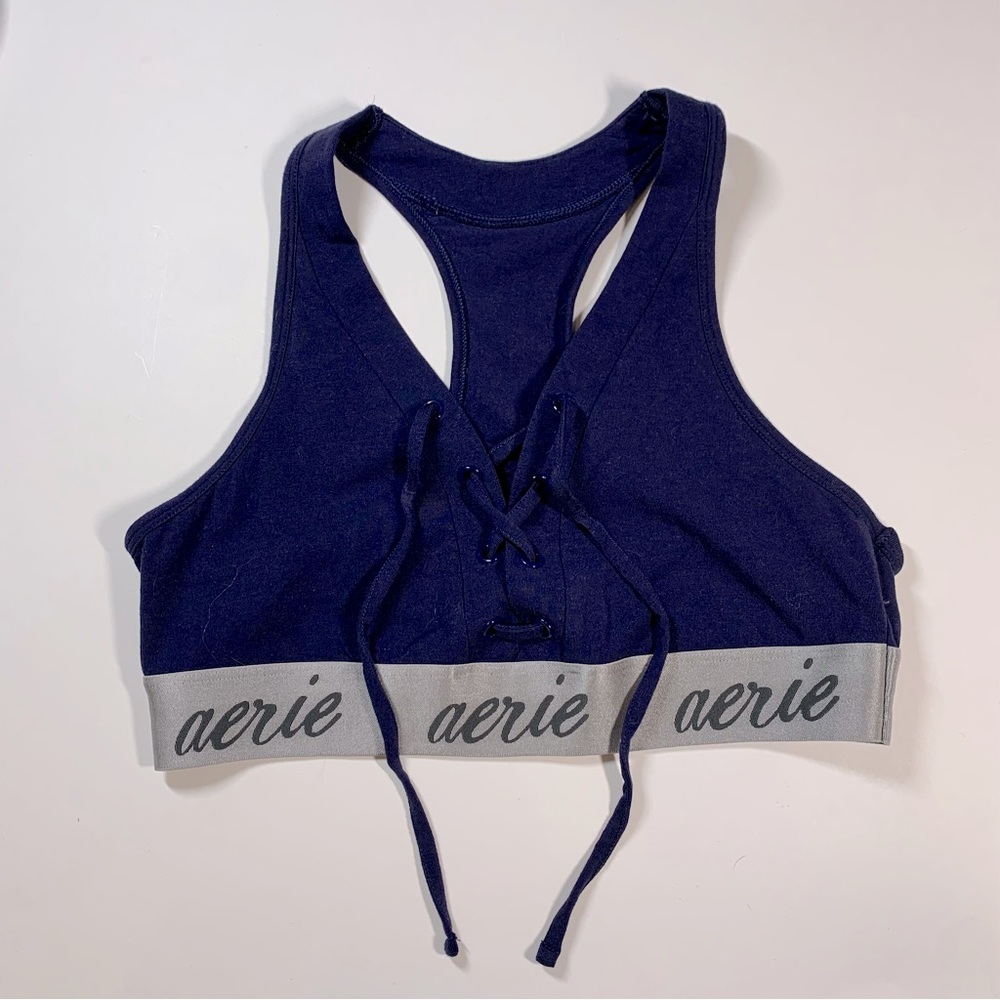 Med Aerie blue lace up front sports bra